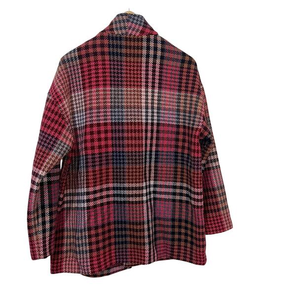 Rachel Zoe Plaid Tweed Wool Blend Coat Pink Check Longline Jacket Size M - Picture 3 of 9